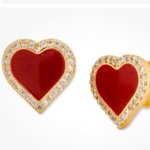 Kate Spade Heart-Shaped Red and Gold Earrings, NEW on card